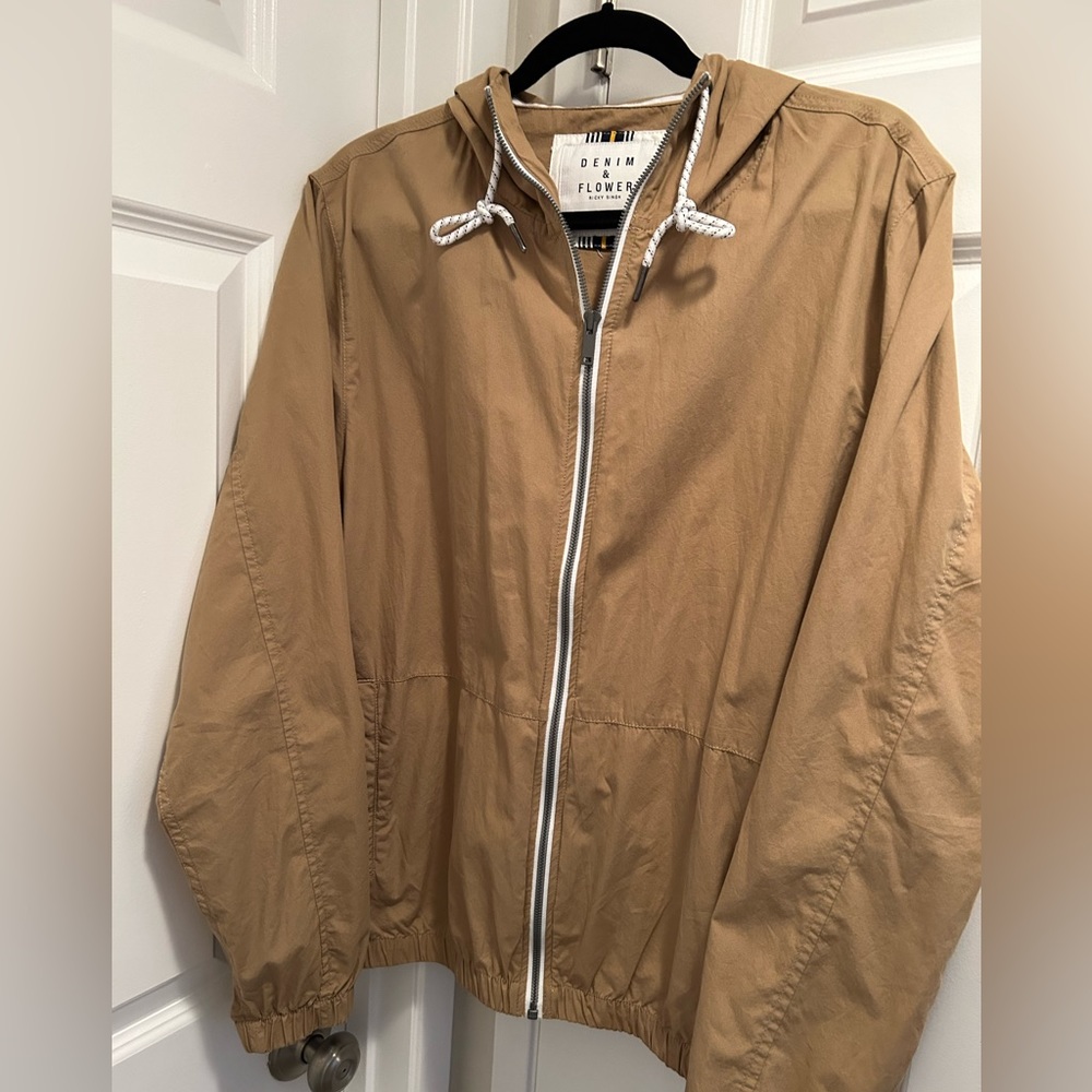 Denim and Flower Tan Hooded Winbreaker
